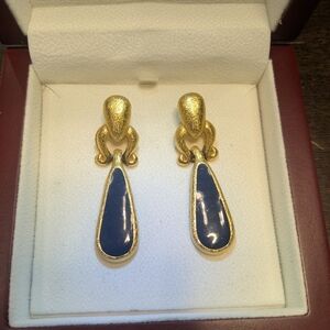 Anne Klein Gold and Navy Teardrop Earrings